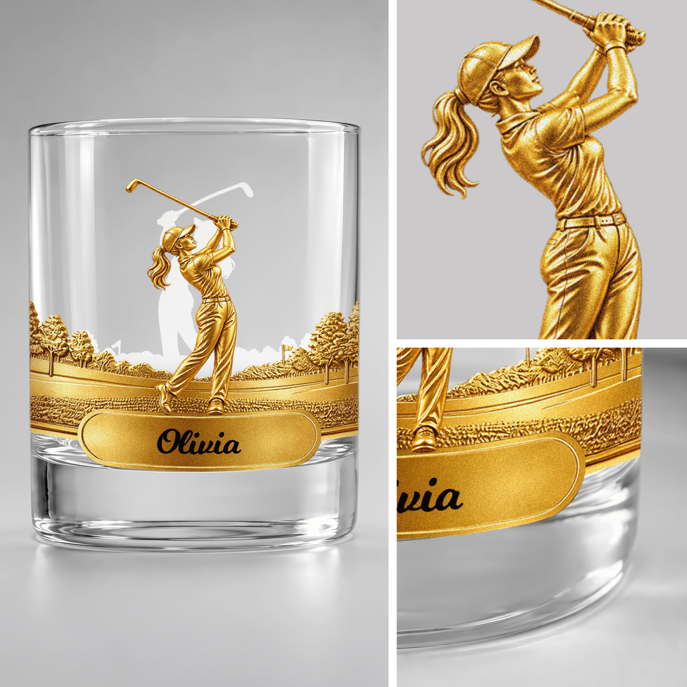 Personalised Funny Female Golfer Swing 10 oz Whisky Glass with Name Golf Club Birthday Gift for Women Golfers 6