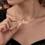 Personalized Witch Hat Magic Broom Gothic Sterling Silver Necklace with Name Halloween Gift for Teen Girls Women
