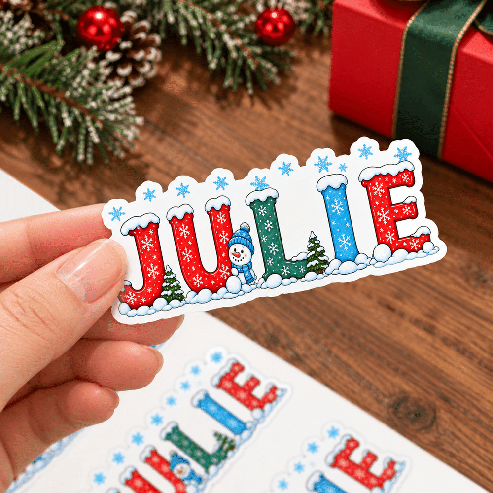 Personalized Snowman Snowflake Self-Adhesive Sticking Sticker Sheets Christmas Labels with Name Party Christmas Gift for Kids 2
