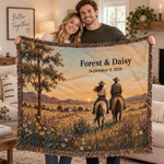 Personalized Vintage Western-Style Soft Throw Tassel Blanket with Name and Date Wedding Anniversary Gift for Couples Newlyweds