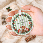 Personalised Highland Cow Baby Photo Ceramic Ornament with Name Family Gathering First Christmas Gift for Newborn