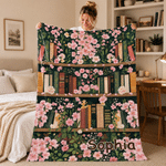 Personalized Vintage Birth Flower Bookshelf Soft Throw Blanket with Name Home Decor Birthday Gift for Book Lovers Readers 1