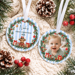 Personalised Highland Cow Baby Photo Ceramic Ornament with Name Family Gathering First Christmas Gift for Newborn