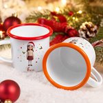 Personalized 3D-Effect Artwork Santa Hat Cartoon Kid Photo 12 oz Enamel Mug with Name Daily Use Christmas Gift for Children