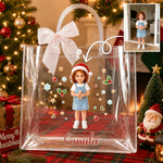 Personalized Snowflake 3D-Effect Artwork Cartoon Character Photo Transparent Bag with Name Christmas Party Gift for Kids Children 1