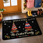 Felpudo de bienvenida personalizado «250 años» con árbol de Navidad en rojo, blanco y azul, con nombre y texto. Decoración para el hogar. Regalo de Navidad para la familia. 7