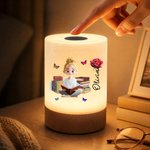Personalized Reading Character Birth Flower Dimmable Touch Control LED Night Light with Name and Remote Bedroom Decor Birthday Gift for Book Lover
