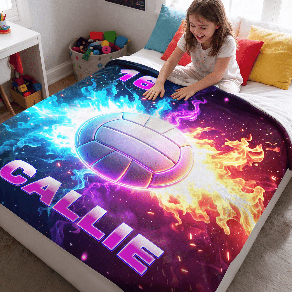 Personalised Sports Pattern Warm Cosy Softs Throw Blanket with Name Bedroom Decor Travel Use Birthday Christmas Gift for Sports Lovers Kids 5