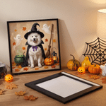 Gepersonaliseerde canvasafdrukken met foto’s van pompoenspookjes en heksen – Halloween- en verjaardagscadeau voor eigenaren en liefhebbers van huisdieren