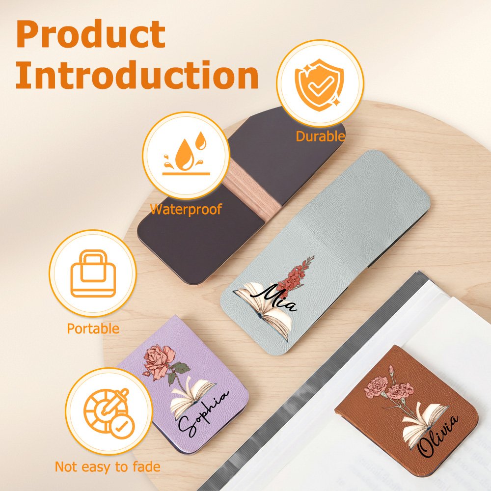 Personalised Vintage Birth Flower Book Magnetic PU Leather Bookmark Clip with Name Birthday Book Club Gift for Book Lovers Bookworms 8