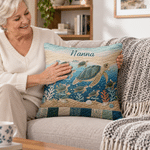 Personalized Mom Sea Turtle and 1-10 Baby Sea Turtles Soft Throw Pillow Cover with Title and Name Room Decor Birthday Gift for Mom Grandma Family