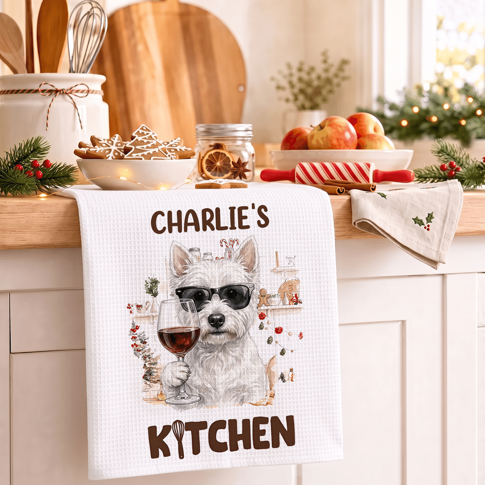 Personalised Watercolor Pet Portrait Kitchen Baking Theme Tea Towel with Name Daily Use Christmas Baking Gift for Pet Lover Chef 3