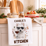 Personalised Watercolor Pet Portrait Kitchen Baking Theme Tea Towel with Name Daily Use Christmas Baking Gift for Pet Lover Chef 3