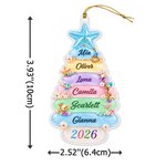 Personalised 3D-Effect Artwork 2-8 Names Christmas Tree Shape Ornament with Year Home Tree Decor Christmas Gift for Family Friends