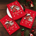 Personalized Hedgehog Fox Vintage Christmas Initial 100% Cotton Red Napkin with Name Table Decor Christmas Gift for Family Friends 1