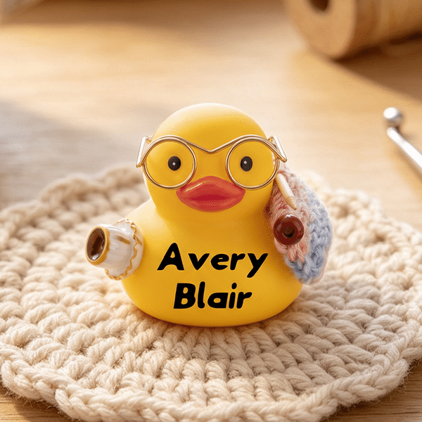 Personalised 3D Printed Cute Knitting Duck Figurine with Name Desk Decor Birthday Gift for Mothers Grandmas