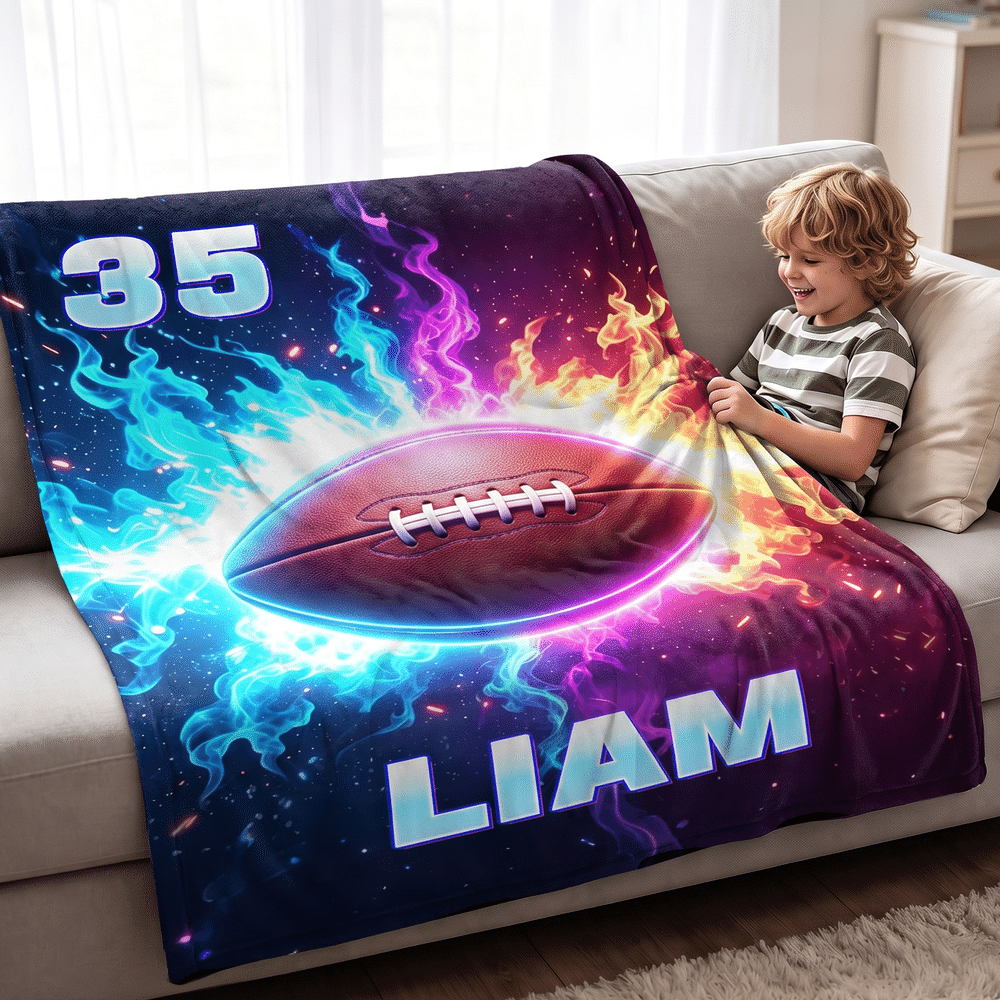 Personalised Sports Pattern Warm Cosy Softs Throw Blanket with Name Bedroom Decor Travel Use Birthday Christmas Gift for Sports Lovers Kids 6