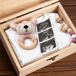 Personalized Cartoon Baby Photo Wooden Storage Box with Name and Birth Information Birthday Baby Shower Gift for Newborn Parents