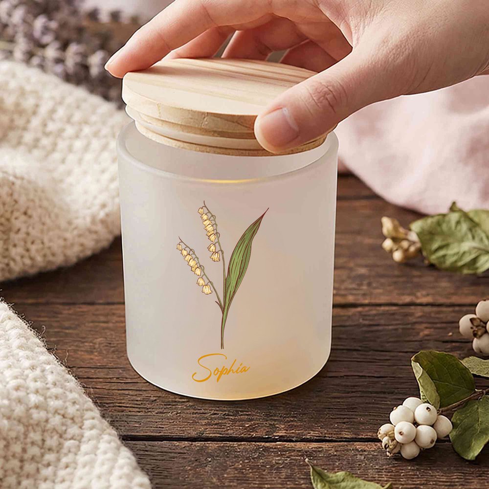Portavelas personalizado de estilo retro con la flor del mes de nacimiento, vela LED y nombre; decoración de mesa, regalo de cumpleaños o Navidad para amigos, familiares y parejas 4