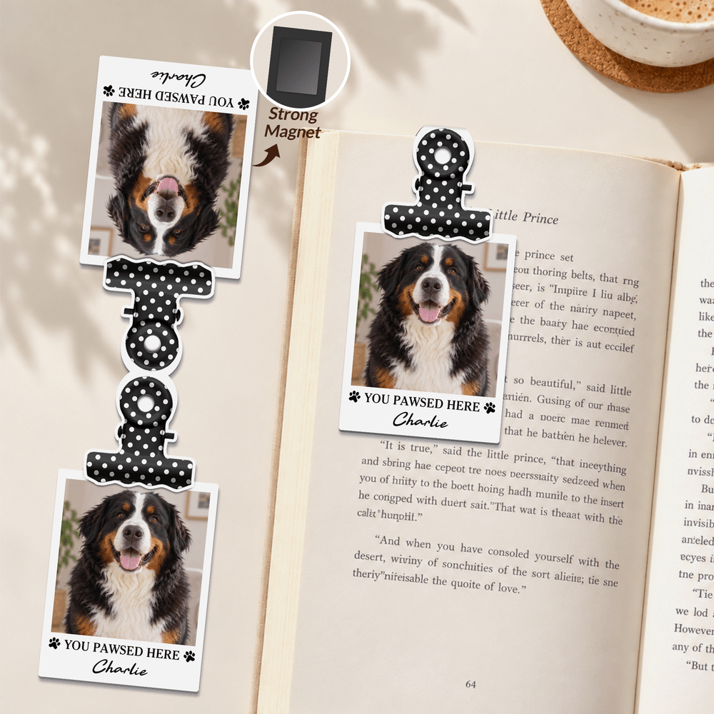 Personalised Pet Photo Paw Design Magnetic Bookmark Clip with Title and Text Birthday Book Club Gift for Bookworms Pet Lovers 6
