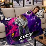 Personalized Graffiti Oil Painting Style Photo Soft Throw Blanket with Name Ice Hockey Club Birthday Gift for Ice Hockey Player Lover