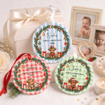 Personalised Highland Cow Baby Photo Ceramic Ornament with Name Family Gathering First Christmas Gift for Newborn