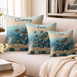 Personalized Mom Sea Turtle and 1-10 Baby Sea Turtles Soft Throw Pillow Cover with Title and Name Room Decor Birthday Gift for Mom Grandma Family