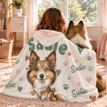Personalised Comic Style Cartoon Pet Photo Heart Pattern  Hoodie Blanket with Name Home Decor Birthday Christmas Gift for Pet Lover