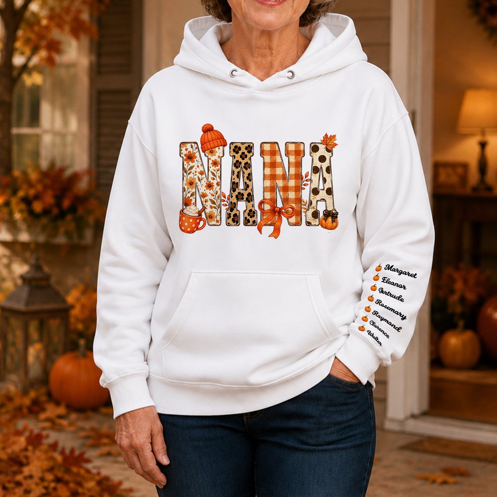 Personalized Pumpkin Pattern Multicolour Soft Sweatshirt Hoodie with Name Birthday Mother's Day Gift for Mom Grandma 7