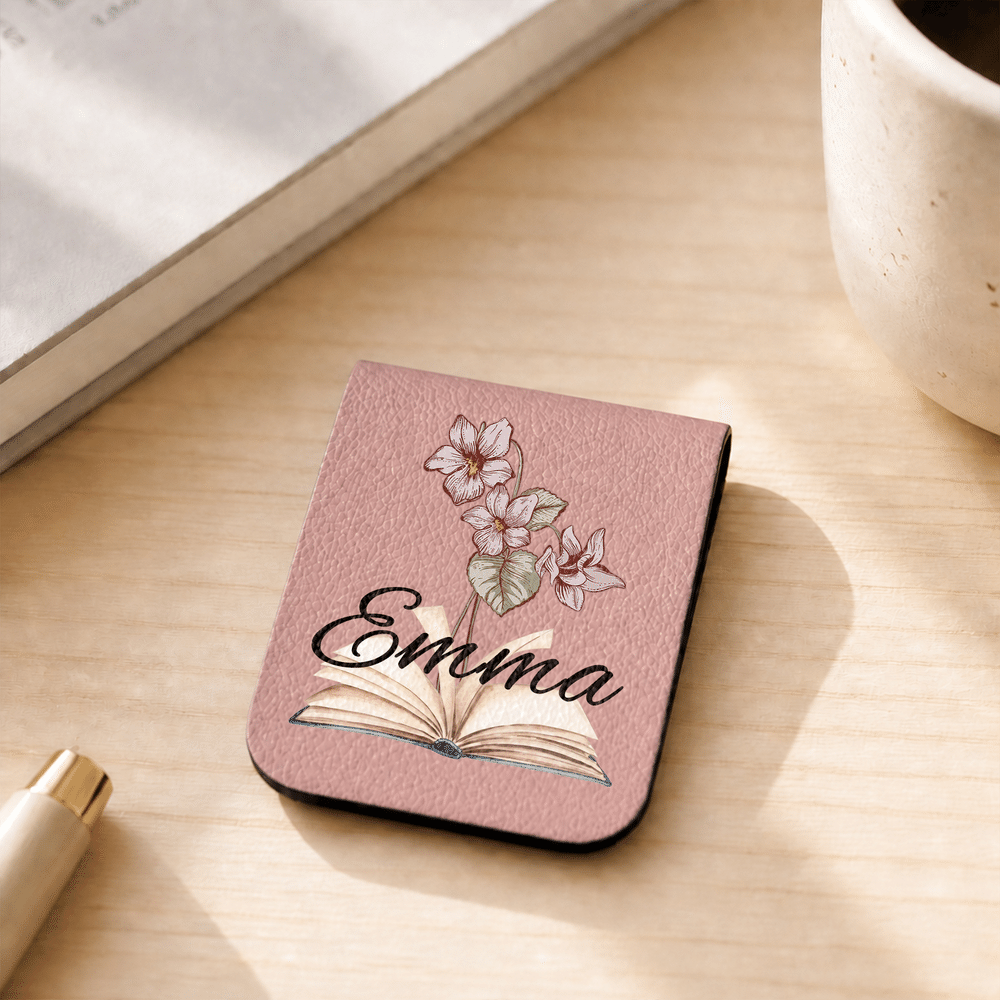 Personalised Vintage Birth Flower Book Magnetic PU Leather Bookmark Clip with Name Birthday Book Club Gift for Book Lovers Bookworms 4
