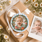 Personalised Highland Cow Baby Photo Ceramic Ornament with Name Family Gathering First Christmas Gift for Newborn