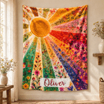 Couverture légère personnalisée « Sunlight Rainbow Flower » avec prénom – Décoration d'intérieur – Cadeau d'anniversaire ou de mariage pour la famille ou un ami