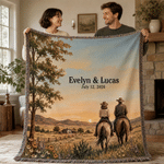 Personalized Vintage Western-Style Soft Throw Tassel Blanket with Name and Date Wedding Anniversary Gift for Couples Newlyweds