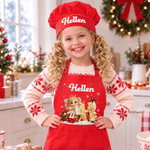 Personalized 3D-Style Art Cartoon Photo Kid Baking Apron Chef Hat Set with Name and Pocket Kitchen Accessory Daily Use Christmas Gift for Children