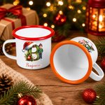 Personlig emaljmugg med 3D-effekt, jultomtemössa, barnets initialer och foto, 12 oz – vardagsmugg och julklapp till barn 3