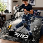 Personalized Graffiti Oil Painting Style Photo Soft Throw Blanket with Name Ice Hockey Club Birthday Gift for Ice Hockey Player Lover