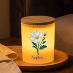 Portavelas personalizado con perlas, la flor del mes de nacimiento, vela LED y nombre: decoración de mesa, regalo de cumpleaños o Navidad para amigos y familiares