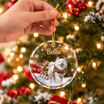 Decorazione natalizia in vetro personalizzata con foto del proprio animale domestico dipinta ad acquerello e nome, decorazione per l'albero di Natale: regalo di Natale e Capodanno per i proprietari di animali domestici e gli amanti degli animali 3