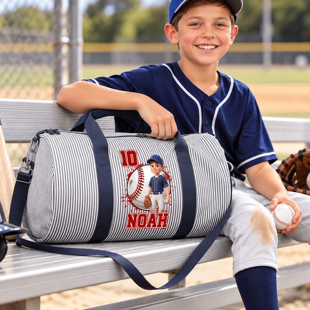 Personalized 3D-Effect Artwork Photo Striped Large Capacity Travel Bag with Name Number and Shoulder Strap Daily Use Birthday Gift for Sports Lovers 4