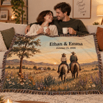 Personalized Vintage Western-Style Soft Throw Tassel Blanket with Name and Date Wedding Anniversary Gift for Couples Newlyweds