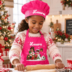 Personalized 3D-Style Art Cartoon Photo Kid Baking Apron Chef Hat Set with Name and Pocket Kitchen Accessory Daily Use Christmas Gift for Children