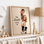 Personalized Stylized 3D Cartoon Art Photo Canvas Prints with Name Home Decor Housewarming Birthday Gift for Family
