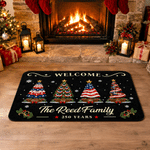 Felpudo de bienvenida personalizado «250 años» con árbol de Navidad en rojo, blanco y azul, con nombre y texto. Decoración para el hogar. Regalo de Navidad para la familia. 6
