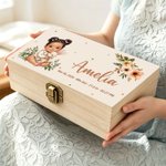 Personalized Cartoon Baby Photo Wooden Storage Box with Name and Birth Information Birthday Baby Shower Gift for Newborn Parents