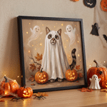 Gepersonaliseerde canvasafdrukken met foto’s van pompoenspookjes en heksen – Halloween- en verjaardagscadeau voor eigenaren en liefhebbers van huisdieren