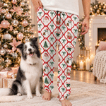 Pantalones de pijama suaves con diseño de bastón de caramelo y gorro de Papá Noel personalizados, con cintura elástica. Regalo ideal para una reunión familiar navideña, para los amantes de las mascotas. 2