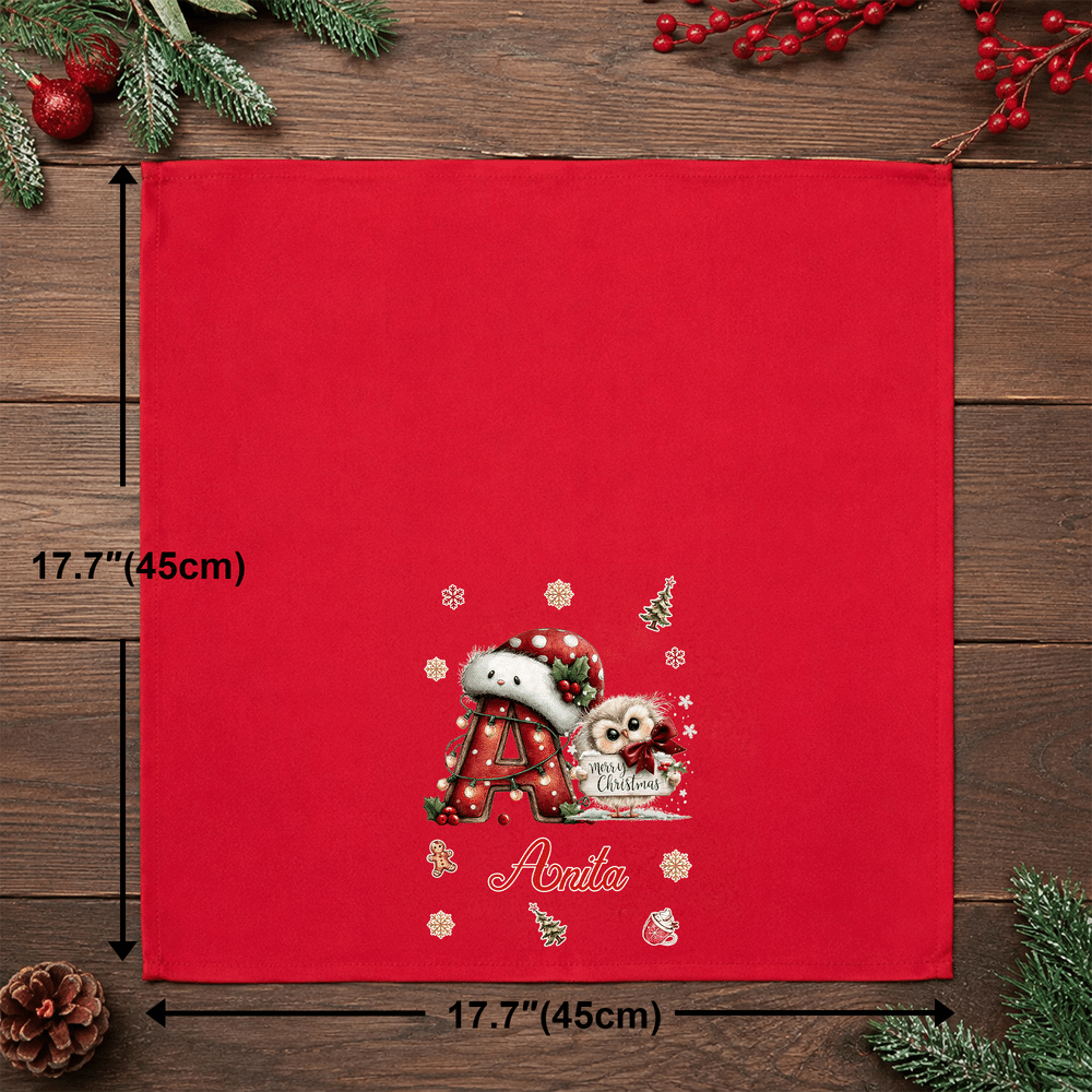 Personalized Hedgehog Fox Vintage Christmas Initial 100% Cotton Red Napkin with Name Table Decor Christmas Gift for Family Friends 8