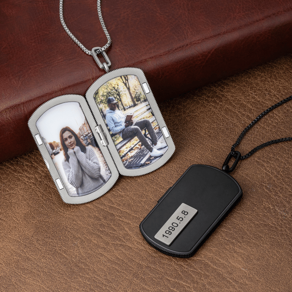 Personalized Photo Locket Necklace with Text Birthday Anniversary Gift for Man Husband Dad Boyfriend