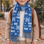 Personalized Star Paw Print Word Cloud Warm Soft Tassel Scarf with Initial and Name Daily Wear Anniversary Gift for Family Friends