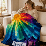 Couverture légère personnalisée « Sunlight Rainbow Flower » avec prénom – Décoration d'intérieur – Cadeau d'anniversaire ou de mariage pour la famille ou un ami